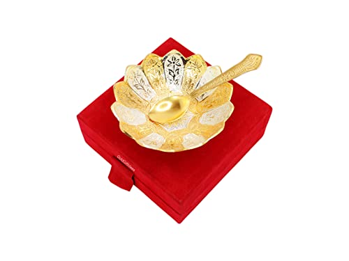 GoldGiftIdeas 4 Inch Gold-Silver Plated Lotus Serving Bowl, Brass Bowl for Gift, Return Gift for Wedding and Housewarming (Pack of 5)