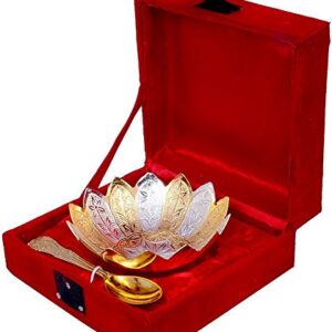 GoldGiftIdeas 4 Inch Gold-Silver Plated Lotus Serving Bowl, Brass Bowl for Gift, Return Gift for Wedding and Housewarming (Pack of 5)