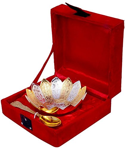 GoldGiftIdeas 4 Inch Gold-Silver Plated Lotus Serving Bowl, Brass Bowl for Gift, Return Gift for Wedding and Housewarming (Pack of 5)