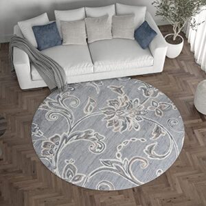 Garland Transitional Floral Gray Round Area Rug, 5' Round