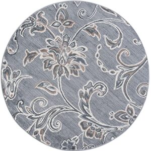 Garland Transitional Floral Gray Round Area Rug, 5' Round