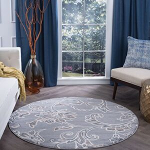 Garland Transitional Floral Gray Round Area Rug, 5' Round