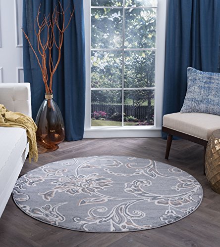 Garland Transitional Floral Gray Round Area Rug, 5' Round