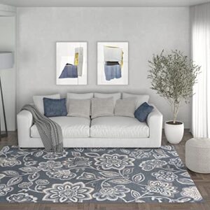 emmalyn transitional floral gray rectangle area rug, 7.6' x 10'
