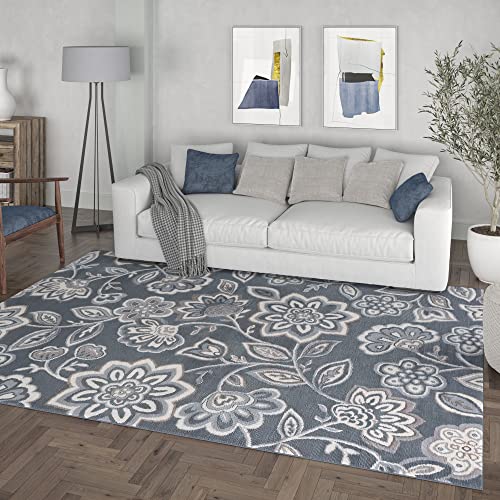 Emmalyn Transitional Floral Gray Rectangle Area Rug, 7.6' x 10'