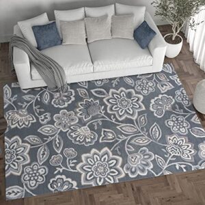 Emmalyn Transitional Floral Gray Rectangle Area Rug, 7.6' x 10'