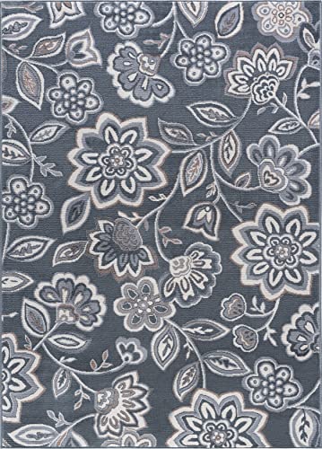 Emmalyn Transitional Floral Gray Rectangle Area Rug, 7.6' x 10'