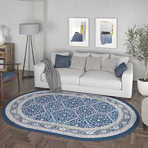 Beauregard Traditional Oriental Navy Oval Area Rug, 5' x 7' Oval