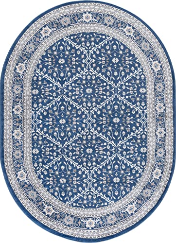 Beauregard Traditional Oriental Navy Oval Area Rug, 5' x 7' Oval