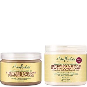 Shea Moisture Strengthen Grow & Restore Combo Bundle, Includes - 16 Ounce Jamaican Black Castor Oil Shampoo | 16 Ounce Leave-In Conditioner | 13 Ounce Conditioner | 12 Ounce Treatment Masque