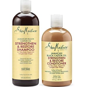 Shea Moisture Strengthen Grow & Restore Combo Bundle, Includes - 16 Ounce Jamaican Black Castor Oil Shampoo | 16 Ounce Leave-In Conditioner | 13 Ounce Conditioner | 12 Ounce Treatment Masque