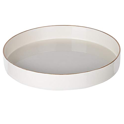 Benjara Sturdy Wooden Round Tray, White