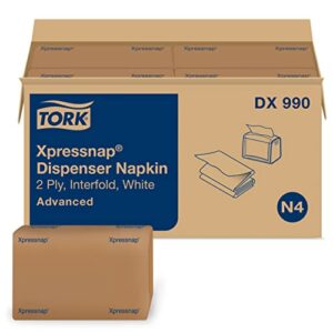 tork xpressnap® white dispenser napkin n4, recycled 2-ply, 8.5" x 6.5", 12 x 400 napkins, dx990