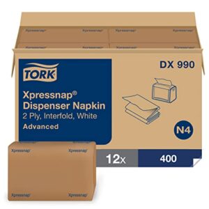 Tork Xpressnap® White Dispenser Napkin N4, Recycled 2-ply, 8.5" x 6.5", 12 x 400 napkins, DX990