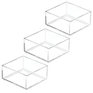 mDesign Plastic Square Desk Organizer - Create Section for Home Office Drawers, Desktop - Holds Pens, Paper Clips, Notebooks and other Office Supply Accessory - Lumiere Collection - 3 Pack, Clear