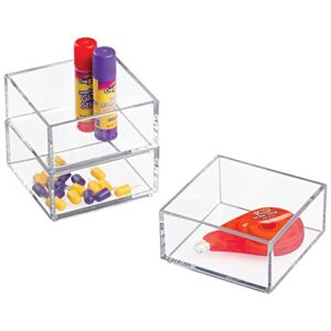 mDesign Plastic Square Desk Organizer - Create Section for Home Office Drawers, Desktop - Holds Pens, Paper Clips, Notebooks and other Office Supply Accessory - Lumiere Collection - 3 Pack, Clear