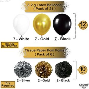 KatchOn, Graduation Balloons 2023 Set - Big 40 Inch, Pack of 43 | Gold 2023 Balloons Graduation, Pompoms and Hanging Swirls | Black and Gold Graduation Party Decorations 2023, Prom Decorations 2023