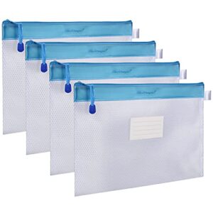 zipper pouch, wisdompro 4 packs durable letter size waterproof mesh file bag, document organizer - blue