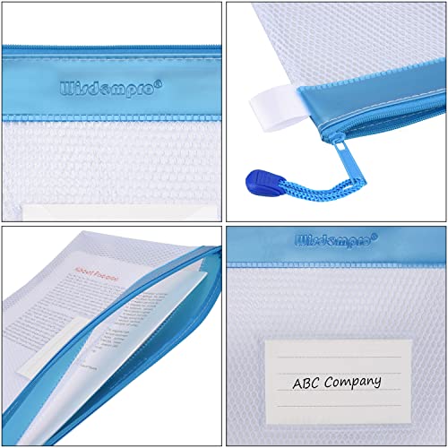 Zipper Pouch, Wisdompro 4 Packs Durable Letter Size Waterproof Mesh File Bag, Document Organizer - Blue