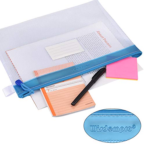 Zipper Pouch, Wisdompro 4 Packs Durable Letter Size Waterproof Mesh File Bag, Document Organizer - Blue