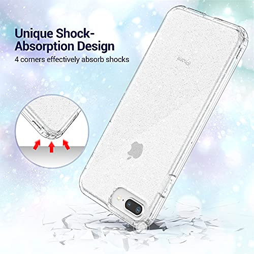 ULAK Compatible with iPhone 8 Plus Case Clear Glitter, iPhone 7 Plus Case Sparkle Bling, Soft TPU Women Girls Shockproof Protective Phone Cover Designed for iPhone 7 Plus/8 Plus 5.5 inch (Glitter)