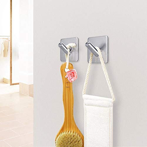 Fotosnow Adhesive Towel Hooks Heavy Duty Towel Hanger Anti-Skid Waterproof Stainless Steel Stick on Shower No Drill Hooks for Hanging-Bathroom and Kitchen 4 Packs