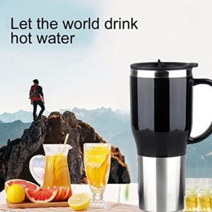 Hot Water Heater Mug for Car - Car Electric Kettle Heated Stainless steel Portable Cigarette Lighter Heating Cup Coffee Cup with Charger for Outdoor Students 12 Volt 450ML 50W, CA107 Black