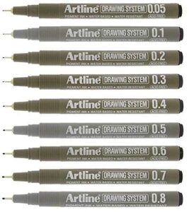 artline black drawing pens technical fineliners - premium architect grade - pack 9