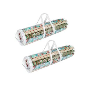 elf stor gift wrapping paper roll storage bags 31" long, 2 pk clear totes with handles, fits up to 25 pcs gift wrap paper roll in each bag