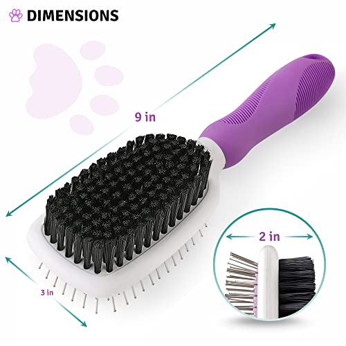 Double-Sided Pet Brush for Grooming & Massaging Dogs, Cats & Other Animals – Fur Detangling Pins & Coat Smoothing Slicker Bristles, Double the Brushing Groom Power In One Tool (Double Sided Brush)