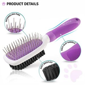 Double-Sided Pet Brush for Grooming & Massaging Dogs, Cats & Other Animals – Fur Detangling Pins & Coat Smoothing Slicker Bristles, Double the Brushing Groom Power In One Tool (Double Sided Brush)