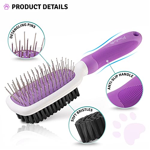 Double-Sided Pet Brush for Grooming & Massaging Dogs, Cats & Other Animals – Fur Detangling Pins & Coat Smoothing Slicker Bristles, Double the Brushing Groom Power In One Tool (Double Sided Brush)