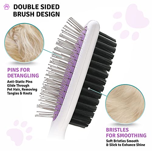 Double-Sided Pet Brush for Grooming & Massaging Dogs, Cats & Other Animals – Fur Detangling Pins & Coat Smoothing Slicker Bristles, Double the Brushing Groom Power In One Tool (Double Sided Brush)