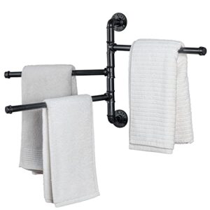 mygift wall mounted bathroom towel rack, black metal industrial pipe design swivel 3 bar towel rack