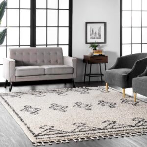 nuloom mackie moroccan tasseled shag area rug, 4' x 6', off-white