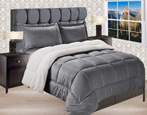 elegant comfort premium quality heavy weight micromink sherpa-backing reversible down alternative micro-suede 3-piece comforter set, king, grey