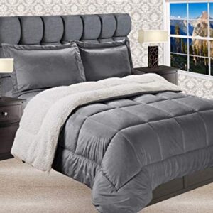 Elegant Comfort Premium Quality Heavy Weight Micromink Sherpa-Backing Reversible Down Alternative Micro-Suede 3-Piece Comforter Set, King, Grey