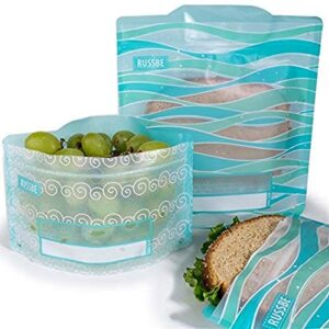 russbe waves reusable snack & sandwich bags (set of 4), turquoise