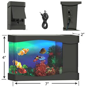 Playlearn Mini Aquarium Artificial Fish Tank with Moving Fish – USB/Battery Powered – Fake Aquarium Toy Fish Tank with 3 Fake Fish