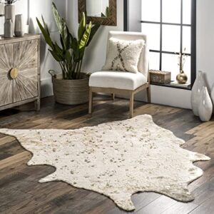 nuloom iraida contemporary faux cowhide area rug, 3' 10" x 5', off-white