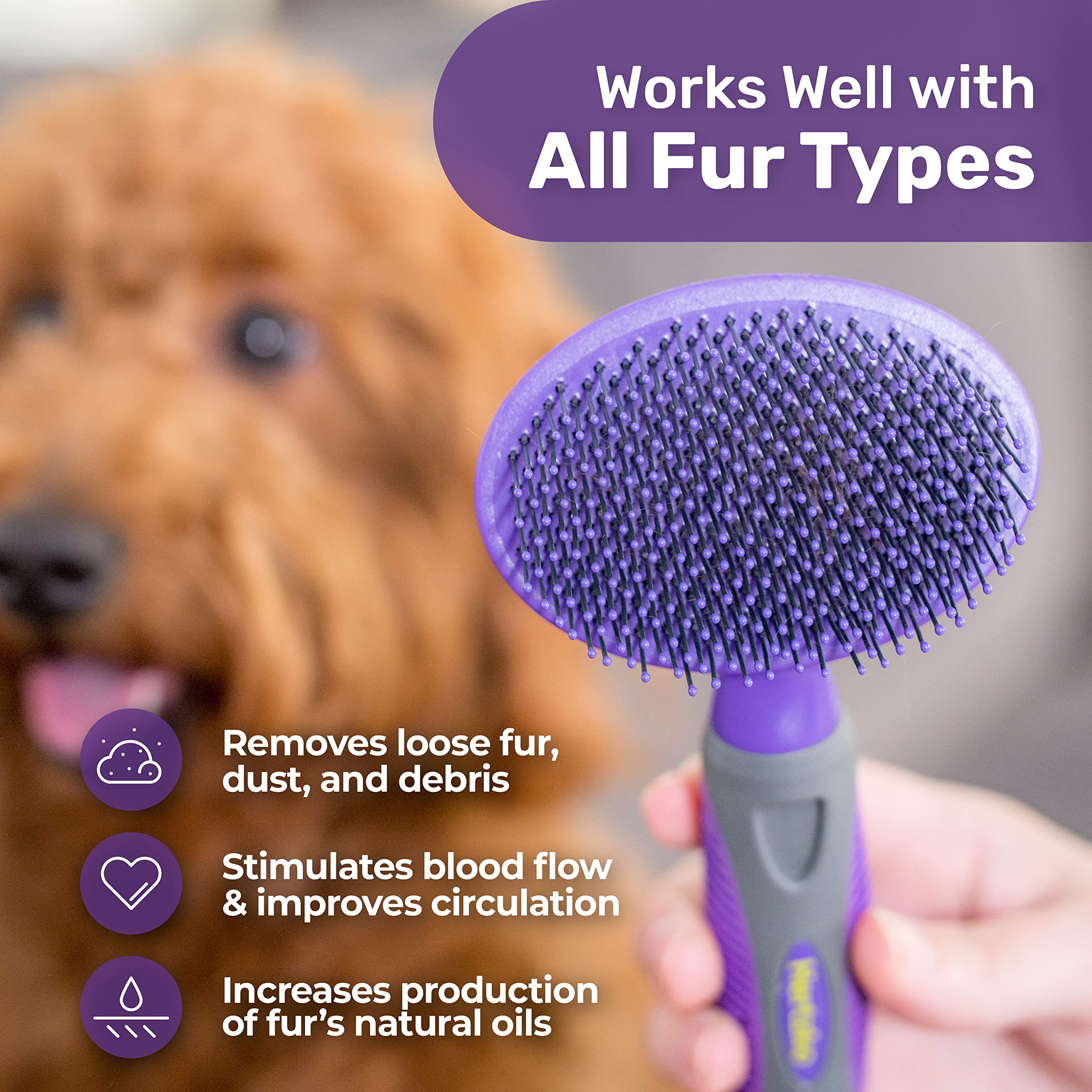 Hertzko Soft Pet Brush With Pins For Dogs, Cats - The Ultimate Dog Brush, Remove Fur, Loose Hair - Comb For Grooming Long Haired & Short Haired Dogs, Cats, Rabbits & More, Deshedding Tool, Cat Brush