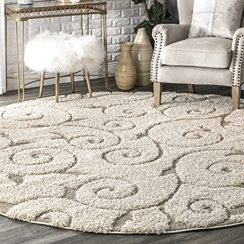 nuLOOM Vine Swirls Maisha Shag Area Rug, 5' 3" Round, Cream