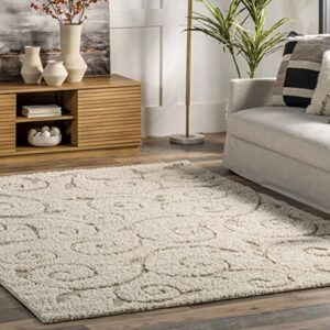 nuLOOM Vine Swirls Maisha Shag Area Rug, 5' 3" Round, Cream