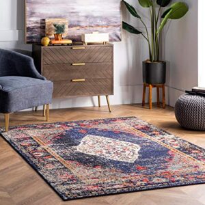 nuloom veronica vintage distressed area rug, 4' x 6', navy