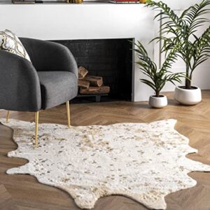 nuloom iraida contemporary faux cowhide area rug, 5' x 6' 7", off-white