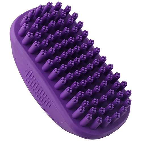 Hertzko Pet Bath & Massage Brush - Dog Bath Brush Scrubber for Shampooing and Massaging Dogs, Cats, Small Animals, Short/Long Hair - Soft Rubber Bristles Gently Removes Loose & Shed Fur (No Handle)