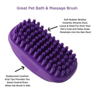 Hertzko Pet Bath & Massage Brush - Dog Bath Brush Scrubber for Shampooing and Massaging Dogs, Cats, Small Animals, Short/Long Hair - Soft Rubber Bristles Gently Removes Loose & Shed Fur (No Handle)