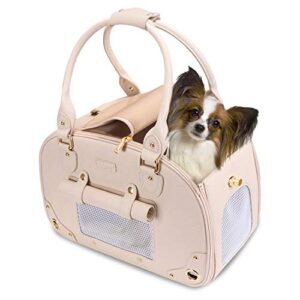petshome dog carrier purse, pet carrier, cat carrier, foldable waterproof premium leather pet travel portable bag carrier for cat and small dog home & outdoor beige