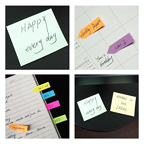 Sticky Notes Page Markers Colored Index Tabs Flags Bundle Set,2 Mini Rectangular Notes and 6 Index Arrow Flags Organizer（640pcs）, with a 15 cm (6 inch) Ruler. Leather Look Design Holder（1Set）.YISEEK