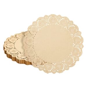 250 pack round paper placemats for cakes, desserts, light brown doilies for food, formal events (12 in)